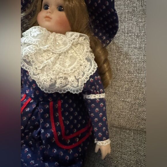 Classic Navy Blue Porcelain Doll with Lace by Victoria Ashley Originals - Picture 3 of 9
